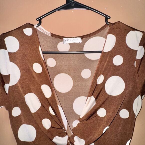 KoKoon Women's Brown Polka Dot Wrap Dress - Size Medium - Picture 2 of 8